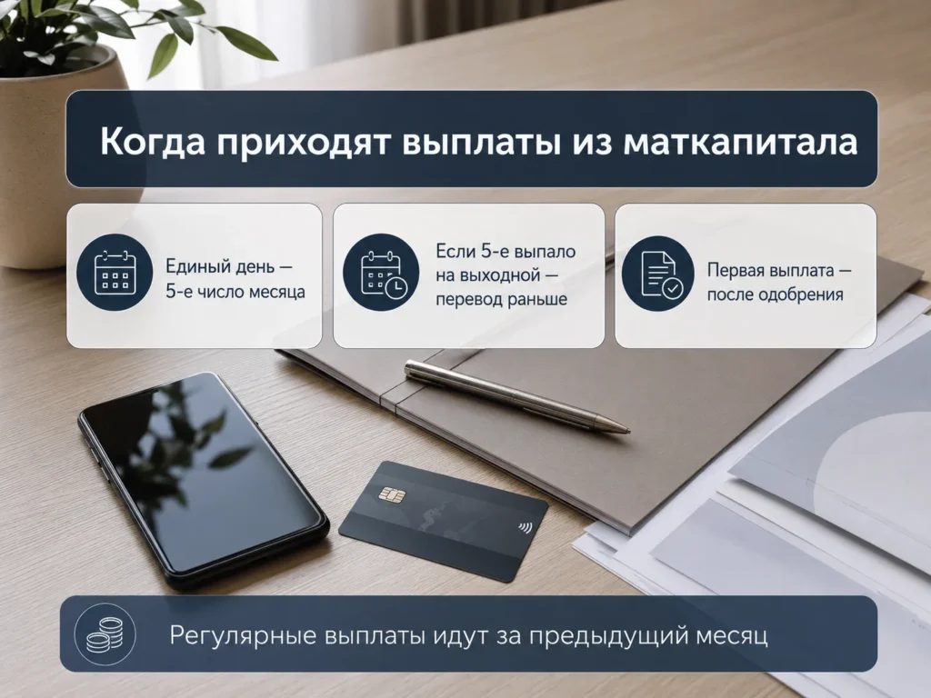 Информативное изображение с плашками о датах перечисления выплат из маткапитала