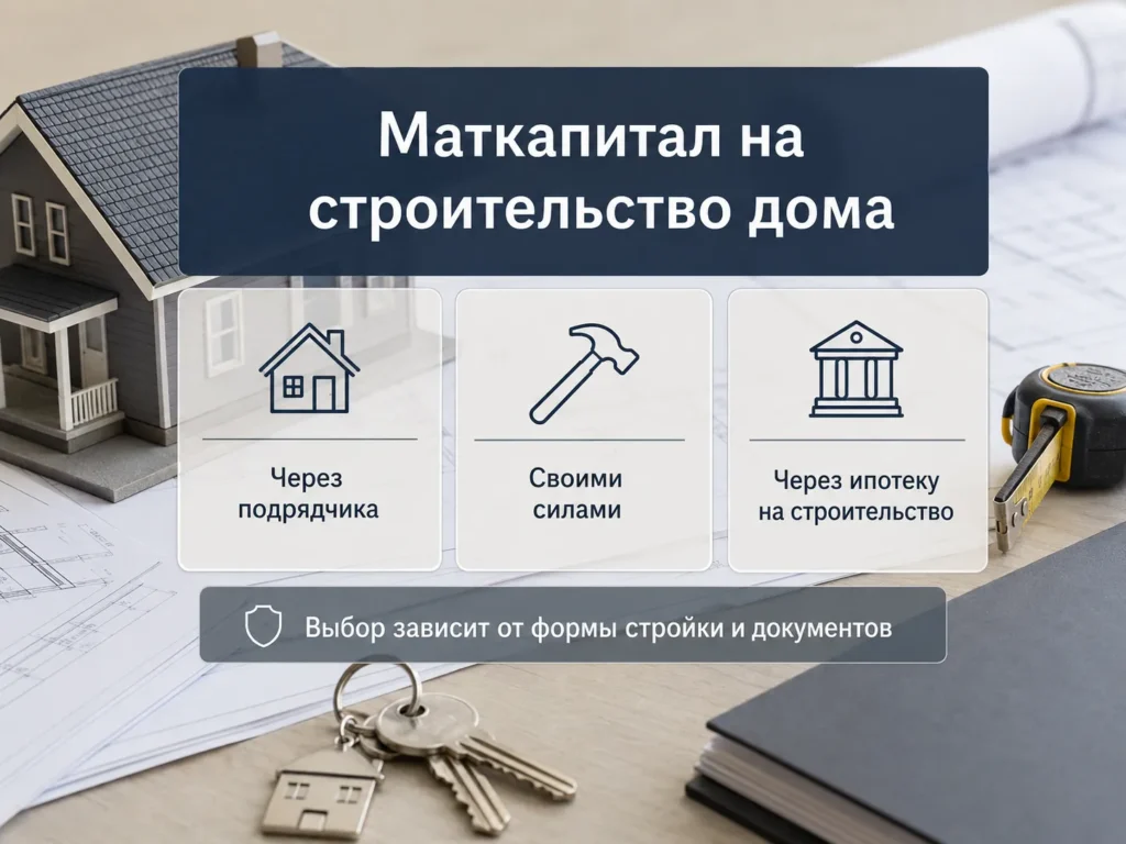 Информативное изображение с плашками о способах строительства дома на маткапитал