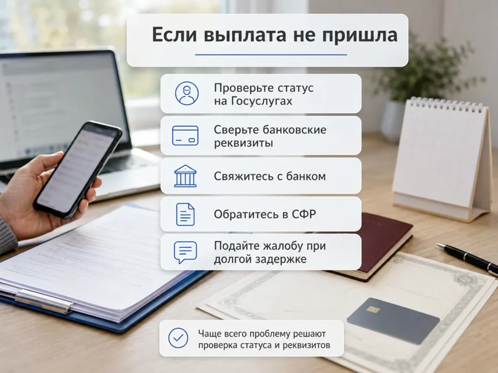 Информационная памятка с шагами действий при задержке выплаты из материнского капитала