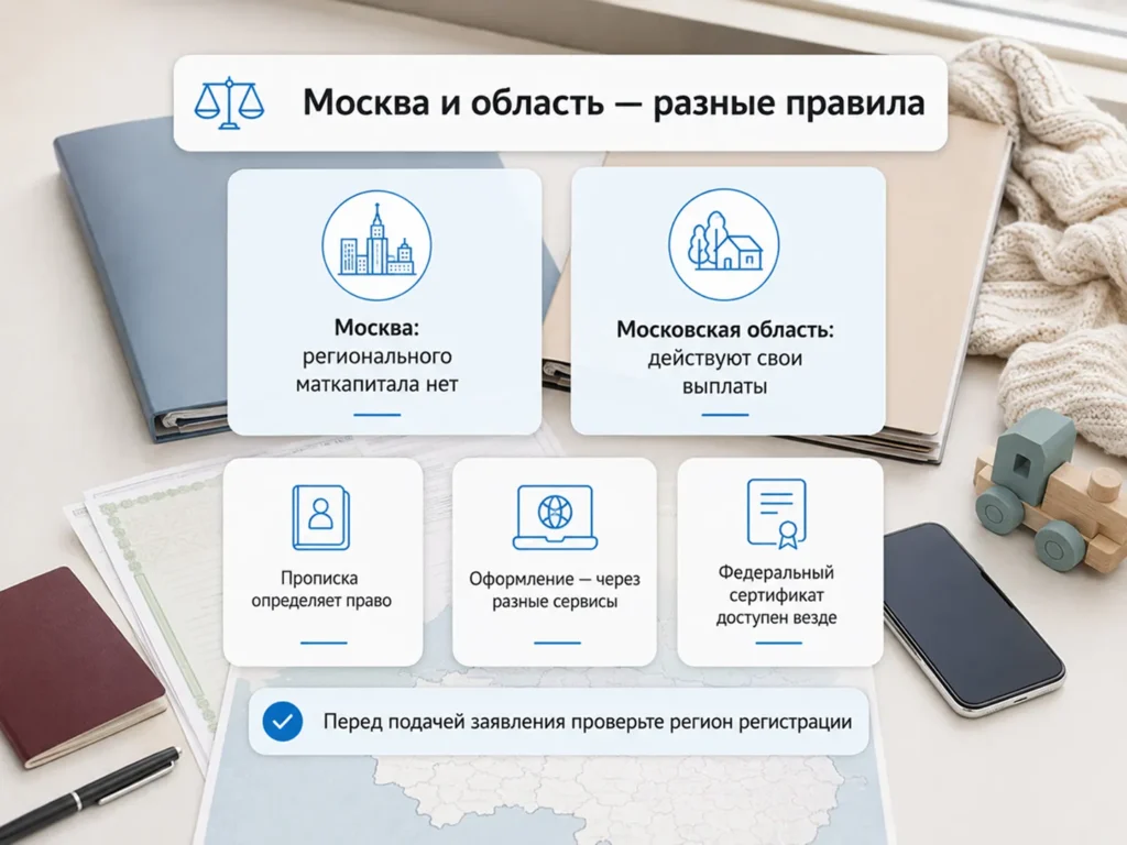 Информационное изображение о различиях между выплатами в Москве и Московской области