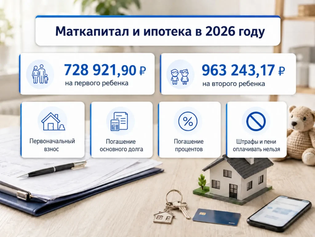 Размер маткапитала и цели использования на ипотеку в 2026 году